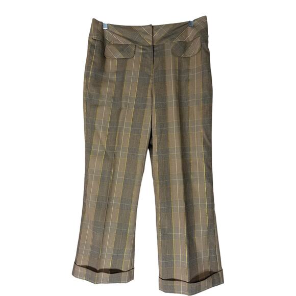 Allen by Allen Schwartz Cream Brown Gold Plaid Wide Leg Lined Dress Pants Size 6 - Picture 1 of 8